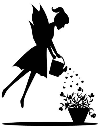 fairy watering a flower in a potのイラスト素材
