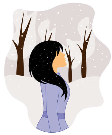 girl in the park in winterのイラスト素材