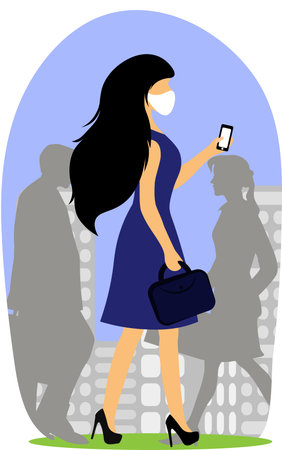 girl in the city wearing a medical maskのイラスト素材