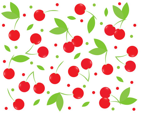 background with red cherries and leaves