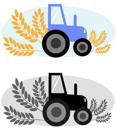 color and black and white tractorのイラスト素材