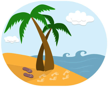 beach with a palm tree near the seaのイラスト素材