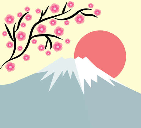 fujiyama volcano and sakura branchのイラスト素材