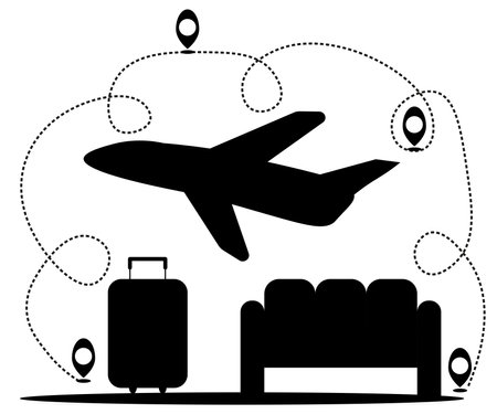 black and white vacation theme airportのイラスト素材