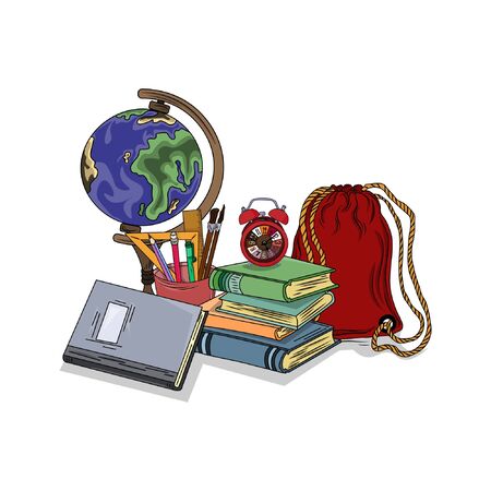 Education concept. Back to school hand drawn Vector illustration. Design element for wallpapers, web site background, wrapping paper.All objects can be moved, each item is drawn separately.のイラスト素材