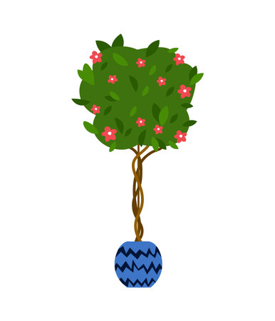 indoor tree .Vector illustration flower, plant growing in a pot. Potted plant icon. Indoor plant in a pot isolated on white background. Design elementのイラスト素材