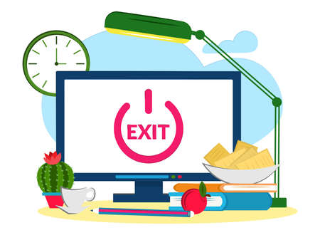 Digital detox. The computer with the shutdown sign. Modern lifestyle. Millennial user. Flat vector illustrationのイラスト素材
