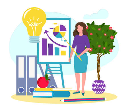 business woman showing schedule for work. business idea. mini business concept. drawing isolated on white backgroundのイラスト素材