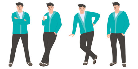 set of businessman in different poses. vector illustration isolated on white background.のイラスト素材