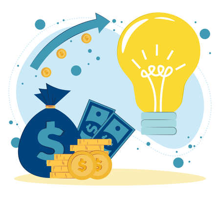 concept idea worth the money. Buy idea, investment in innovation, modern technology business concept. vector flat illustration.のイラスト素材