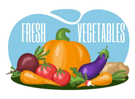 Concept with vegetables. Healthy eating. vector illustration. Fresh vegetables design template. Vector illustration for vegetables market.のイラスト素材