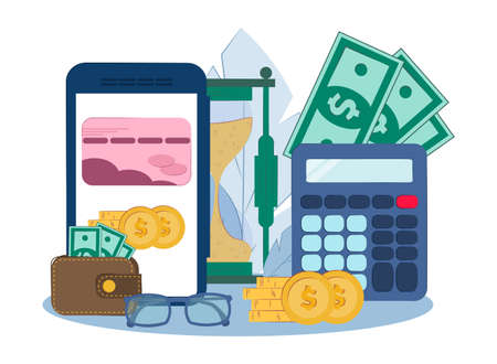 Online lending concept. The bank gives a loan to the Internet. vector illustration mobile banking.のイラスト素材
