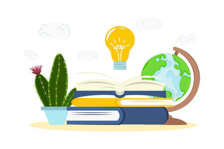 knowledge concept. open book with a light bulb. vector illustration in flat style.