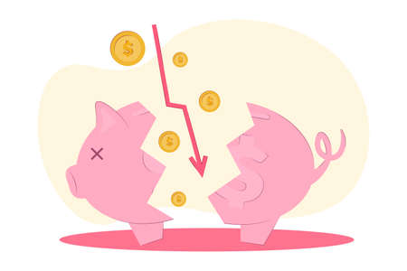 vector illustration loss of money. The concept of financial crisis, bankruptcy, the onset of poverty, budget recession, market fall. Bad economy and lower investment costs.のイラスト素材