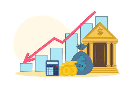 vector illustration loss of money. The concept of financial crisis, bankruptcy, the onset of poverty, budget recession, market fall. Bad economy and lower investment costs.のイラスト素材