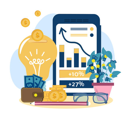 concept of financial contribution to innovation. Venture capital, investment, financing, big profit, gold coins, startup, money growth. Vector flat illustrationのイラスト素材