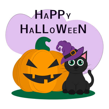 Happy Halloween. Vector flat illustration. Holiday symbols.のイラスト素材