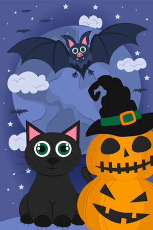Halloween night background. Vector illustration for the October holiday, banner. Poster, invitation template for halloween party, web page.のイラスト素材