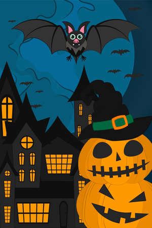 Halloween night background. Vector illustration for the October holiday, banner. Poster, invitation template for halloween party, web page.のイラスト素材