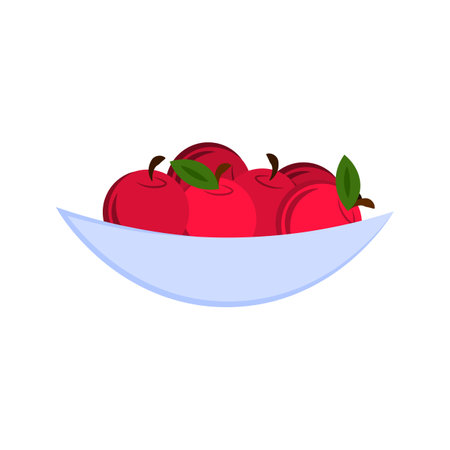 Plate with juicy red apples isolated on white background. vector illustration. Healthy food and vitamin.のイラスト素材