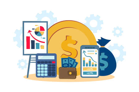 Concept of the tax calculating and financial statistics. Statistics, calculation of the financial risk graph. Vector illustration. financial managementのイラスト素材