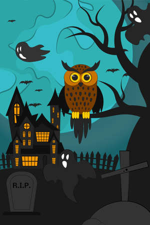 Halloween night background. Vector illustration for the October holiday, banner. Poster, invitation template for halloween party, web page.のイラスト素材