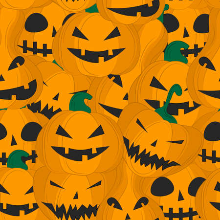 Seamless pattern Halloween pumpkin. Vector flat illustration. wallpapers, textiles, banners design. Festive themed - pumpkin with smile.のイラスト素材