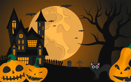Halloween night background. Vector illustration for the October holiday, banner. Poster, invitation template for halloween party, web page.のイラスト素材