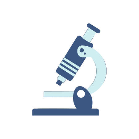 Microscope isolated on a white background. Vector flat illustration. Magnifying instrument for microbiology and pharmaceuticals. Biology, science, chemistry symbol.のイラスト素材