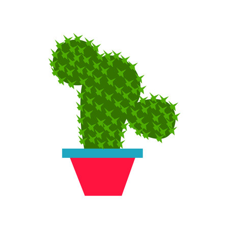 One cactus in a pot isolated on a white background. Vector flat illustration. Indoor plant as an interior object.のイラスト素材