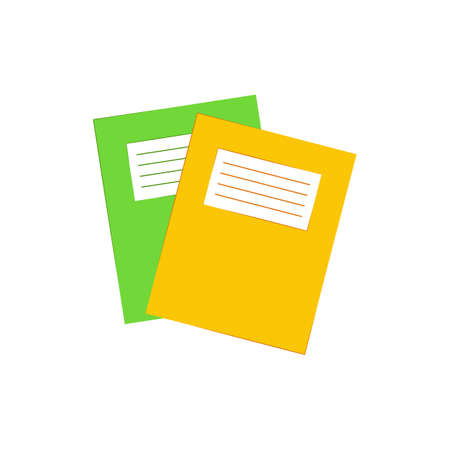 Two school notebooks yellow and green isolated on white background. vector flat illustration. back to school.のイラスト素材