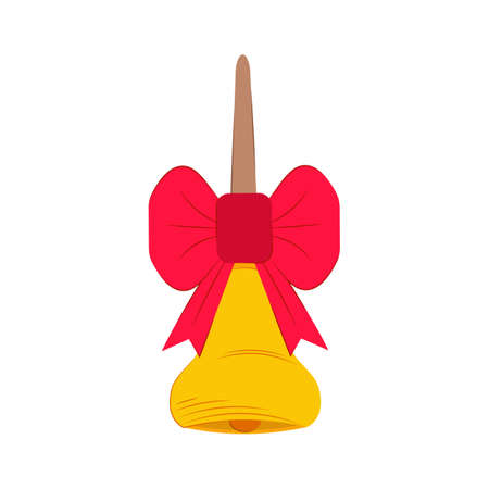 School bell with red bow isolated on white background. Vector flat illustration. Back to school.のイラスト素材