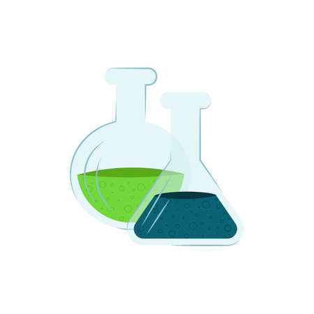 Two test tubes isolated on white background. Vector flat illustration. Sivol medicine, science, education, chemistry.のイラスト素材