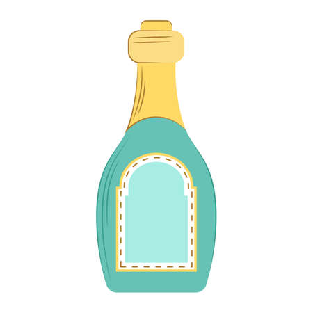 Champagne bottle isolated on white background. Vector flat illustration. Glass bottle for alcoholic beverages.のイラスト素材