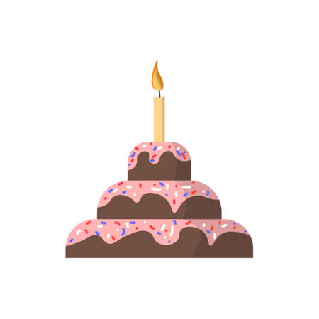 Birthday cake isolated on a white background. Vector flat illustration. Pastry. Flat cake birthday vector icons for web design.のイラスト素材
