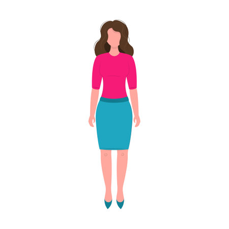 business woman isolated on white background. vector flat illustration. The girl stands straight.のイラスト素材