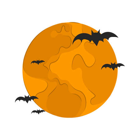 yellow moon with bats isolated on white background. Vector flat illustration. halloween element illustration.のイラスト素材
