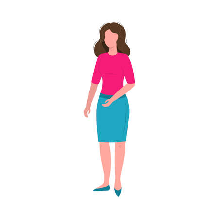 business woman isolated on white background. vector flat illustration. girl stands half sideways. Front view.のイラスト素材
