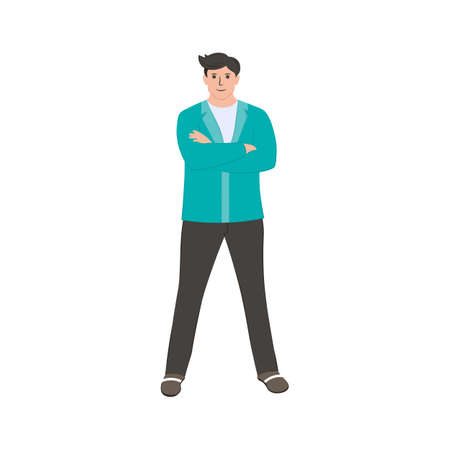Businessman isolated on a white background. Vector flat illustration. Business man with crossed arms. Front view.のイラスト素材