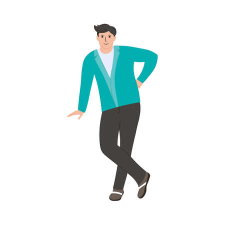 Businessman isolated on a white background. Vector flat illustration. Front view. Happy young manのイラスト素材