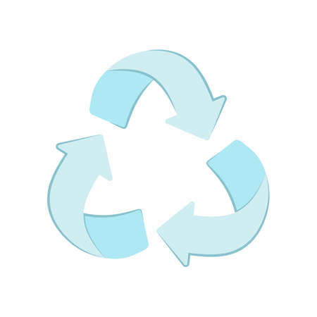 Eco recycling blue triangular icons isolated on white background. Vector flat illustration. Recycle sign. International symbol used on packaging to remind dispose of it in a bin instead of littering.のイラスト素材
