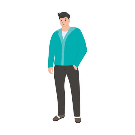 Businessman isolated on a white background. Vector flat illustration. Front view. Happy young manのイラスト素材