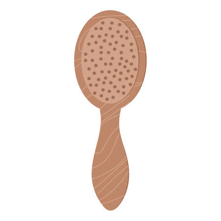 Wooden hair comb isolated on white background. Vector flat illustration. Natural hair care. Zero waste eco bamboo wooden comb or hairbrush.のイラスト素材