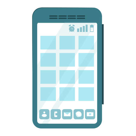 Mobile phone isolated on white background. Vector flat illustration. smartphone with ui icons.のイラスト素材