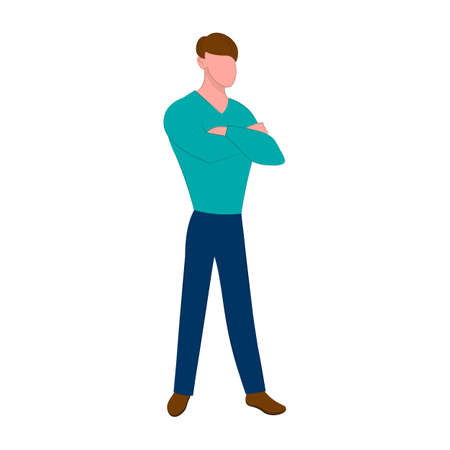 Businessman isolated on a white background. Vector flat illustration. Business man with crossed arms. Front view.のイラスト素材