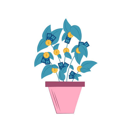 money tree. Business investment and income growth concept. Saving and increasing money. Vector flat illustration.のイラスト素材