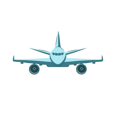 airplane front view vector flat illustration. Flying airliner isolated on white background.のイラスト素材
