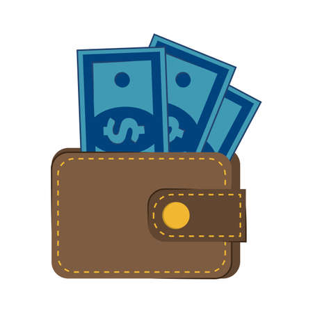 Purse with money isolated on a white background. Wallet with cash dollars banknotes flat design. Cash transactionsのイラスト素材