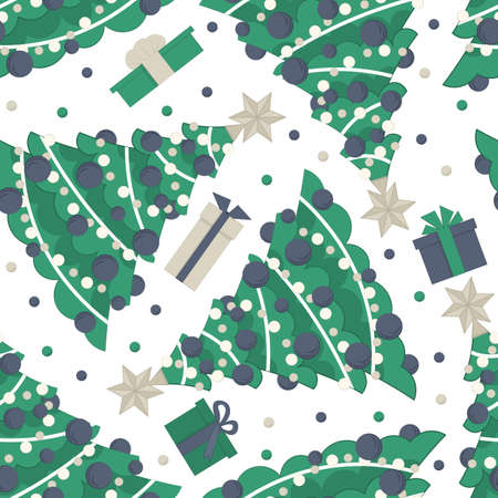 Seamless pattern with a Christmas tree. Vector flat illustration. Christmas ornament with white and green color.のイラスト素材