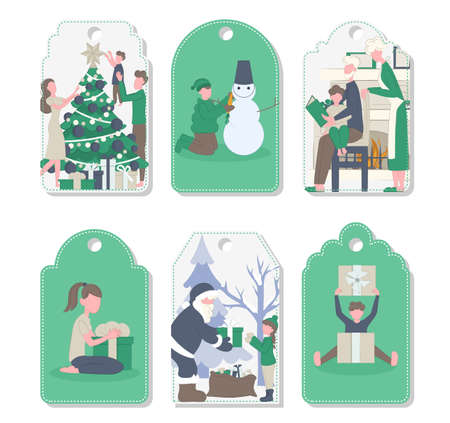 Christmas tags cute collection. New Year greetings. Vector illustration. Paper cards and gift tags.のイラスト素材